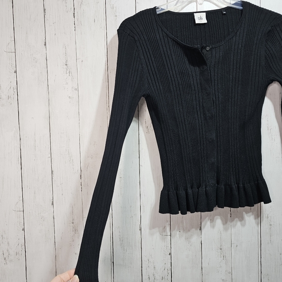 CABI Women's Black Ruffle Party Cardi Sweater Cardigan style #5287 Size Small. - Picture 5 of 10